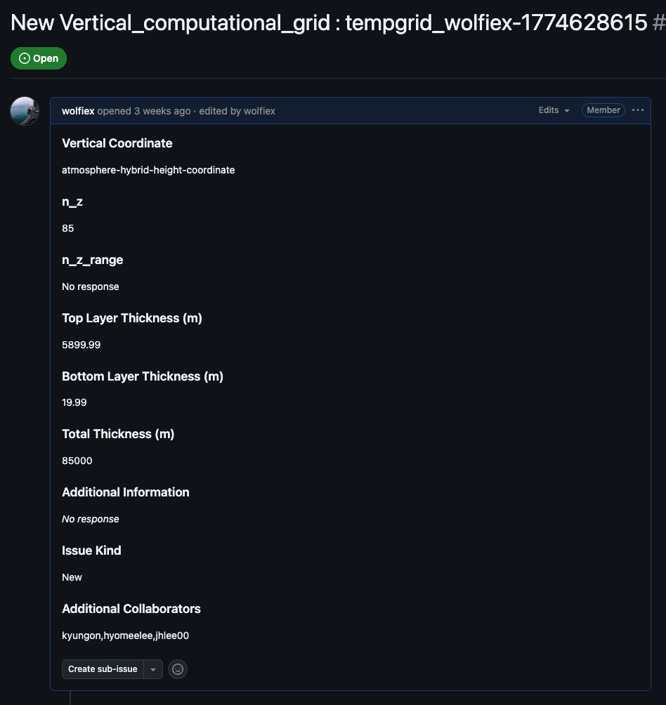 A submitted form shown as a GitHub issue