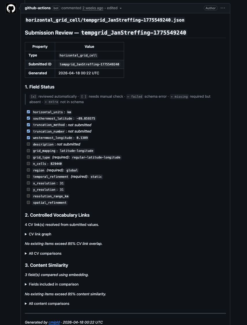 The full review report showing all three sections